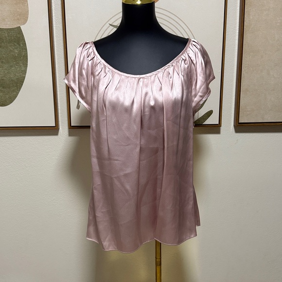 Forth & Towne Blush Satin Short Sleeve Blouse - Picture 2 of 8